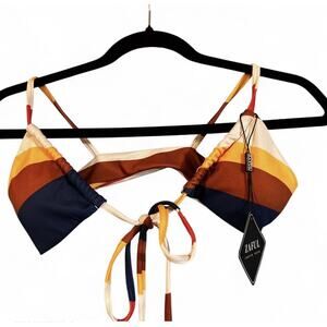 Zaful Bikini Top M US 6 NWT Striped Ribbed Triangle Swim Top Adjustable Tie Back